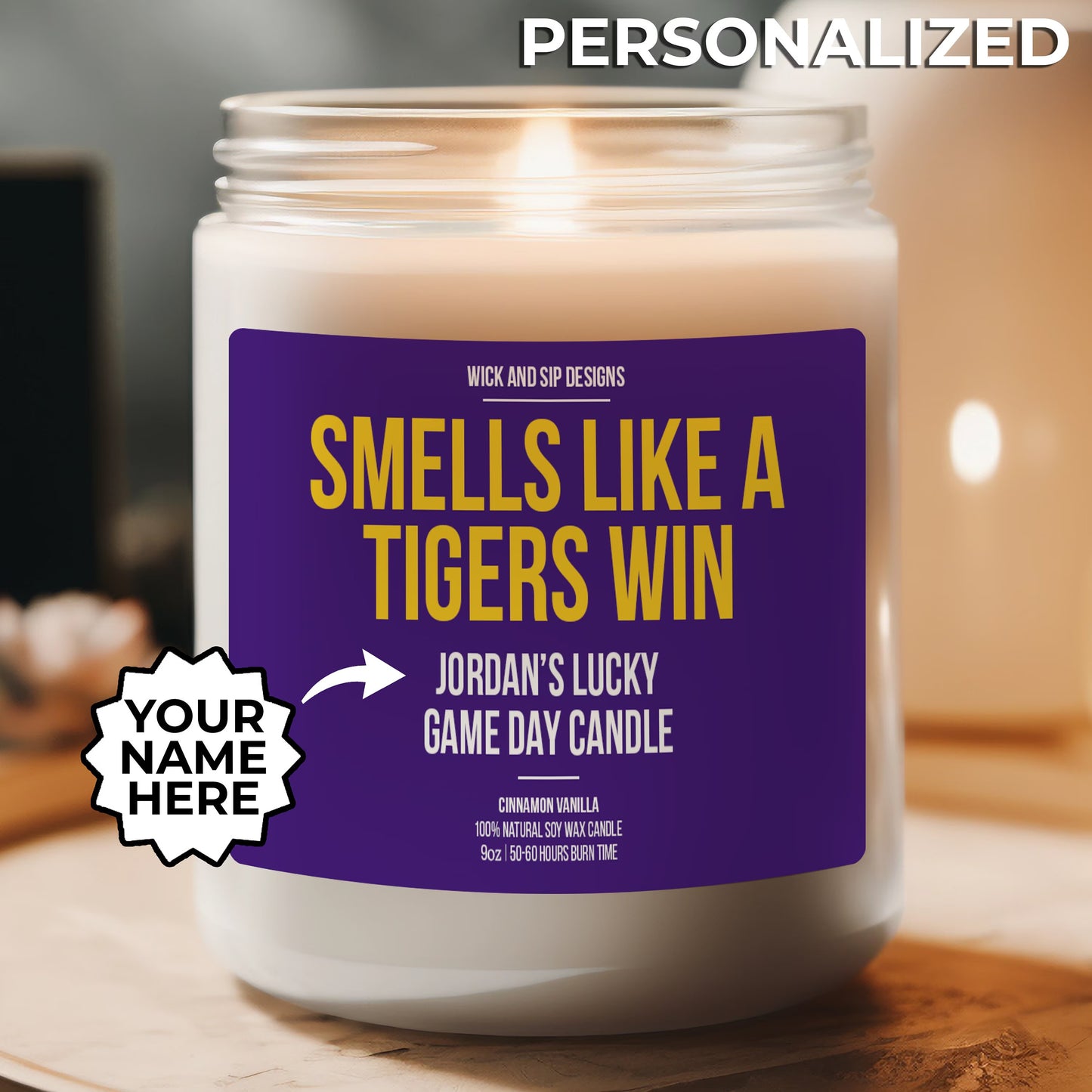 Personalized Smells like A Tigers Win Candle, Custom LSU Candle, Gift for LSU Football Fan, Lucky Game Day Candle for LSU Fan, Man Cave