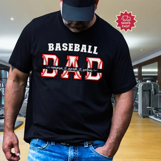 Customized Baseball Dad Sweatshirt Personalized Baseball Dad Sports Hoodie Father's Day Gift Coach Baseball Season Shirt Kids Names Tees