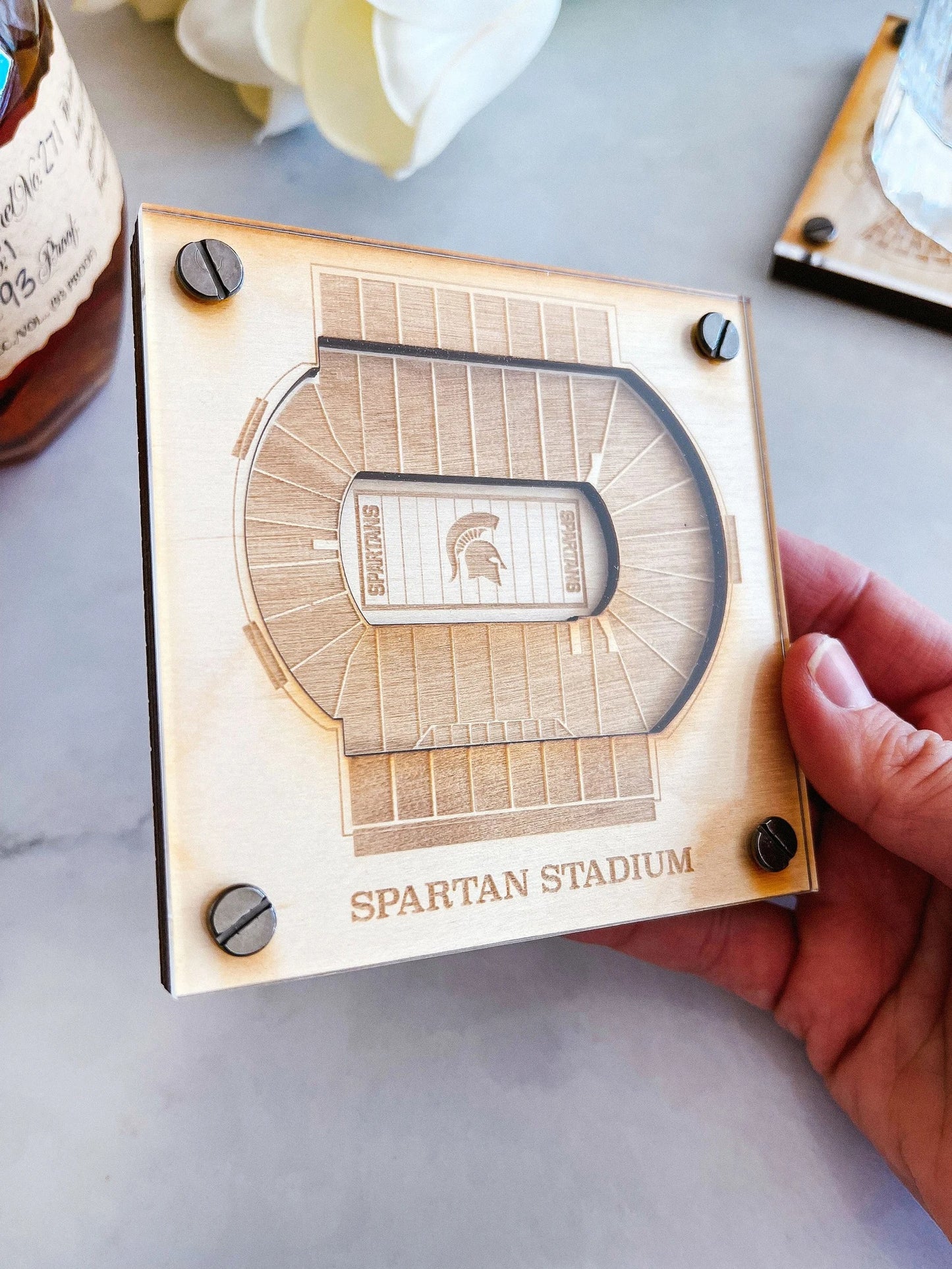 Spartan Stadium Layered Coaster, 3D Wood Coaster, Michigan State University