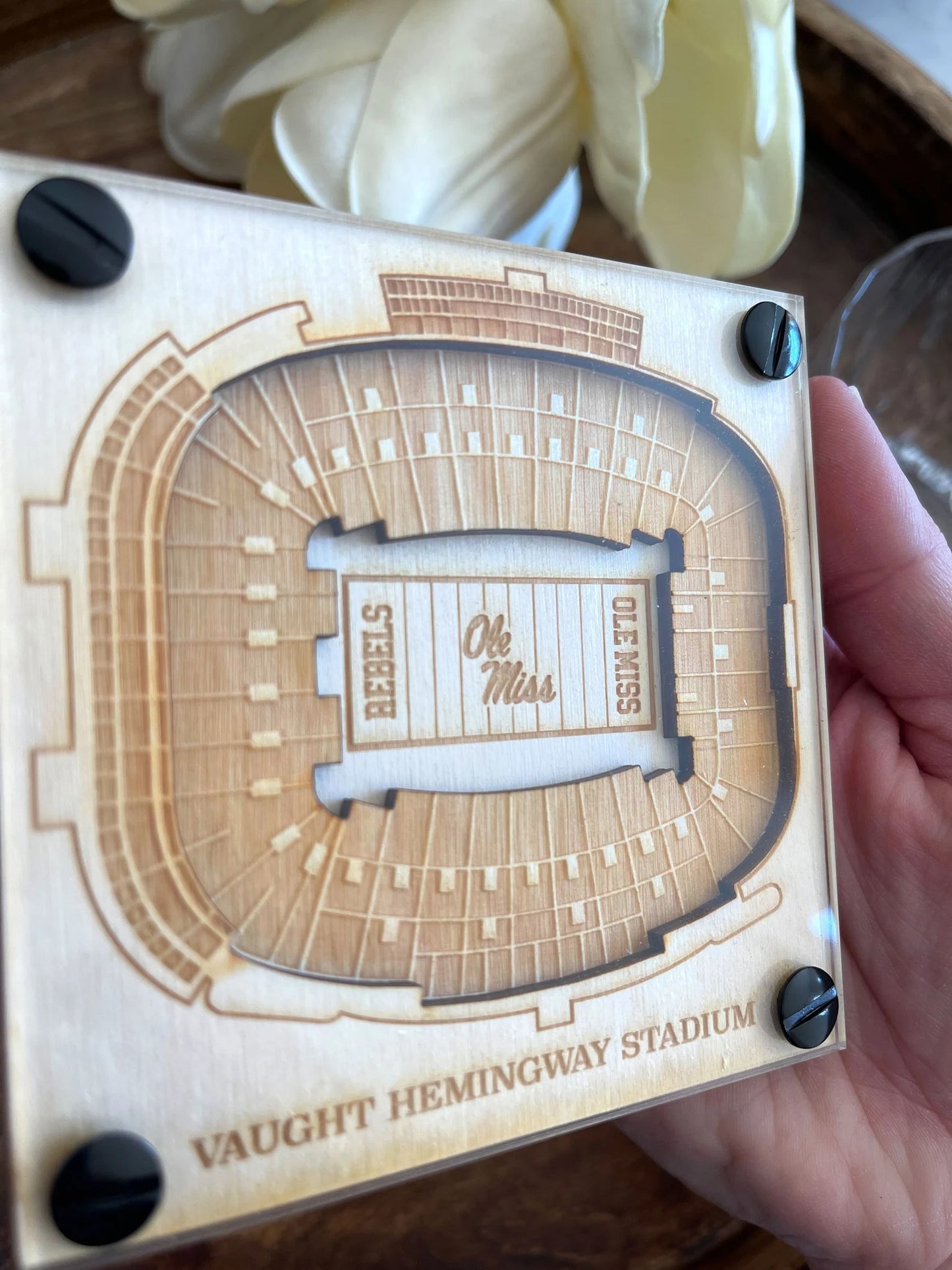 Vaught–Hemingway Stadium Layered Coaster, 3D Wood Coaster, University of Mississippi