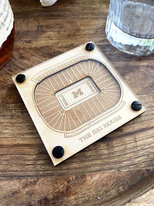 Michigan Stadium Layered Coaster, 3D Wood Coaster, University of Michigan