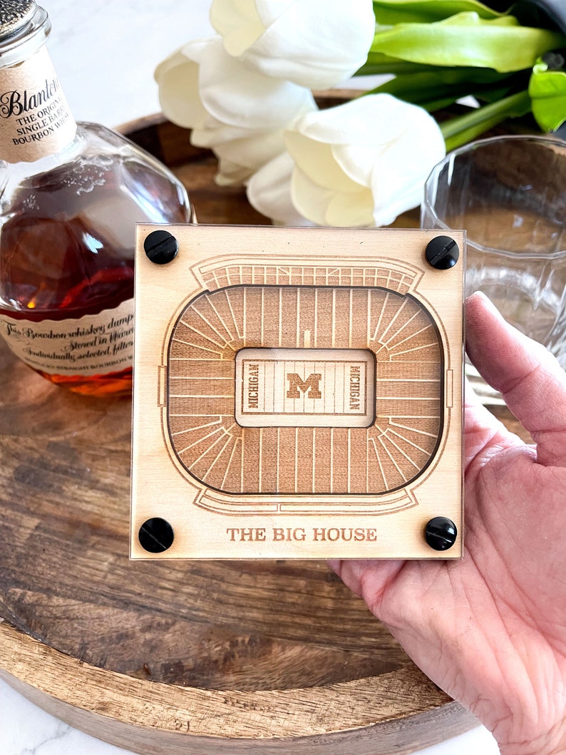 Michigan Stadium Layered Coaster, 3D Wood Coaster, University of Michigan