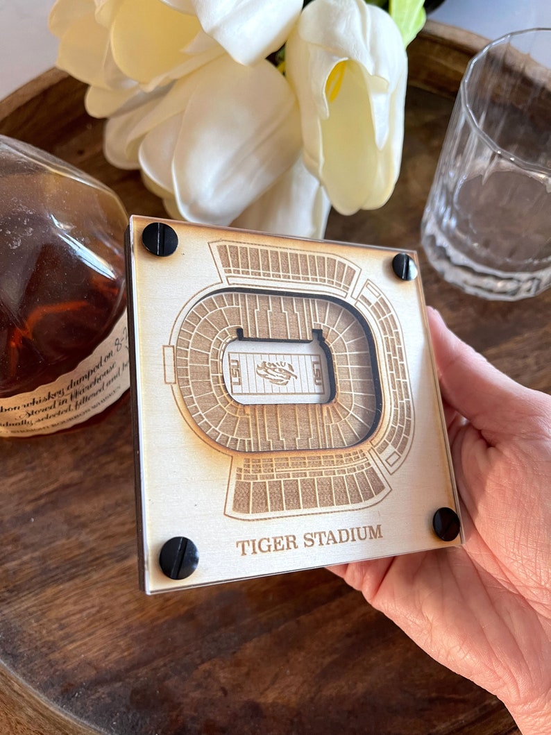 Tiger Stadium (LSU) Layered Coaster, 3D Wood Coaster, Louisiana State University