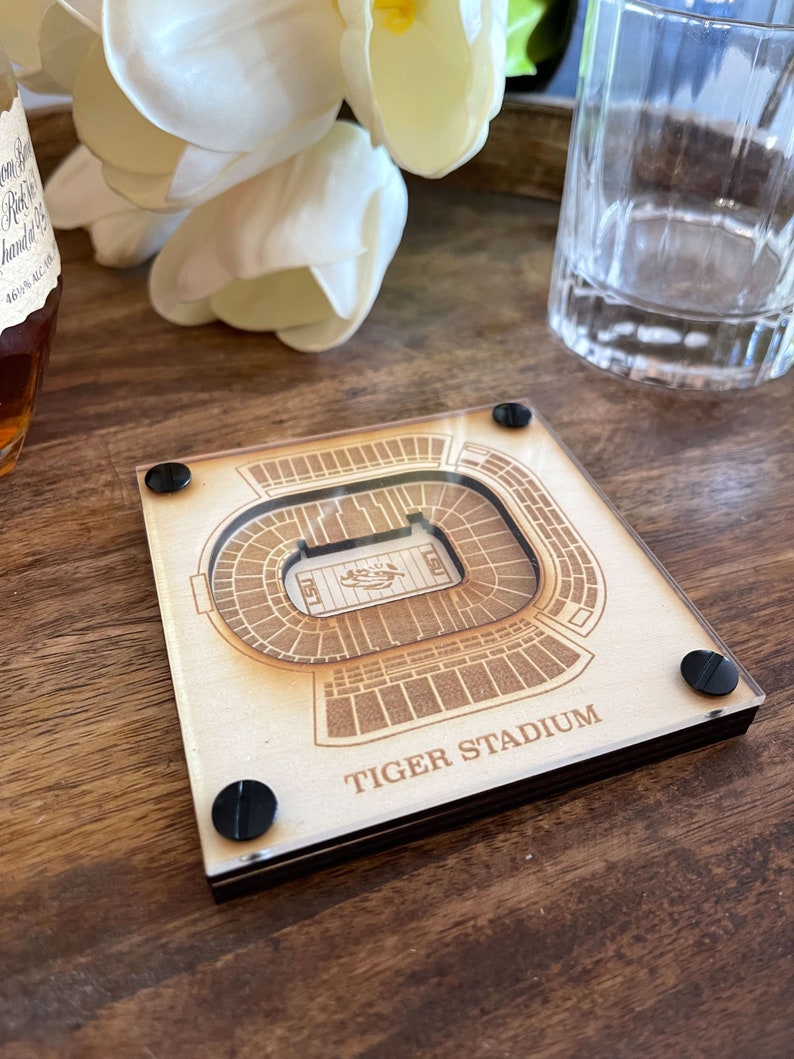 Tiger Stadium (LSU) Layered Coaster, 3D Wood Coaster, Louisiana State University