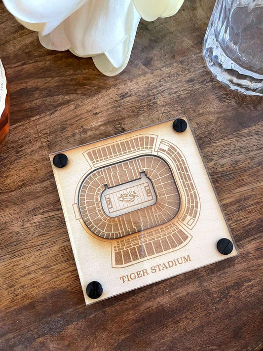 Tiger Stadium (LSU) Layered Coaster, 3D Wood Coaster, Louisiana State University