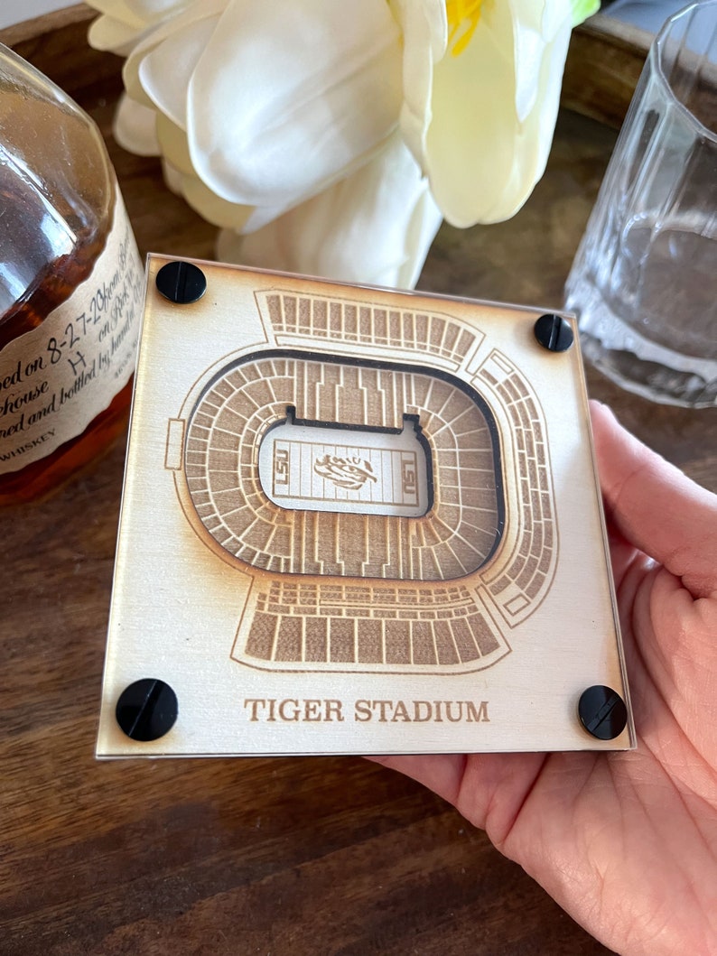 Tiger Stadium (LSU) Layered Coaster, 3D Wood Coaster, Louisiana State University