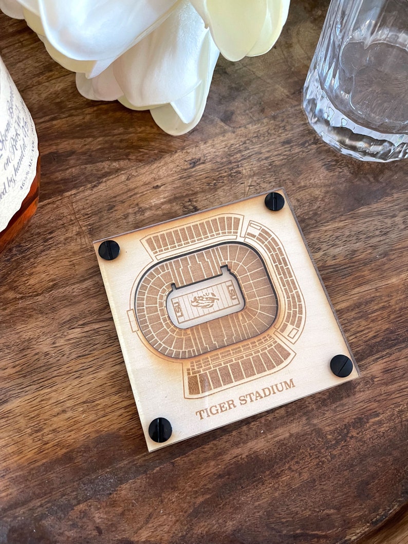 Tiger Stadium (LSU) Layered Coaster, 3D Wood Coaster, Louisiana State University