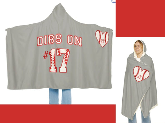 Personalized Dibs On Baseball Hooded Blanket, Game Day Snuggle Blanket, Custom Team Number Hooded blanket,