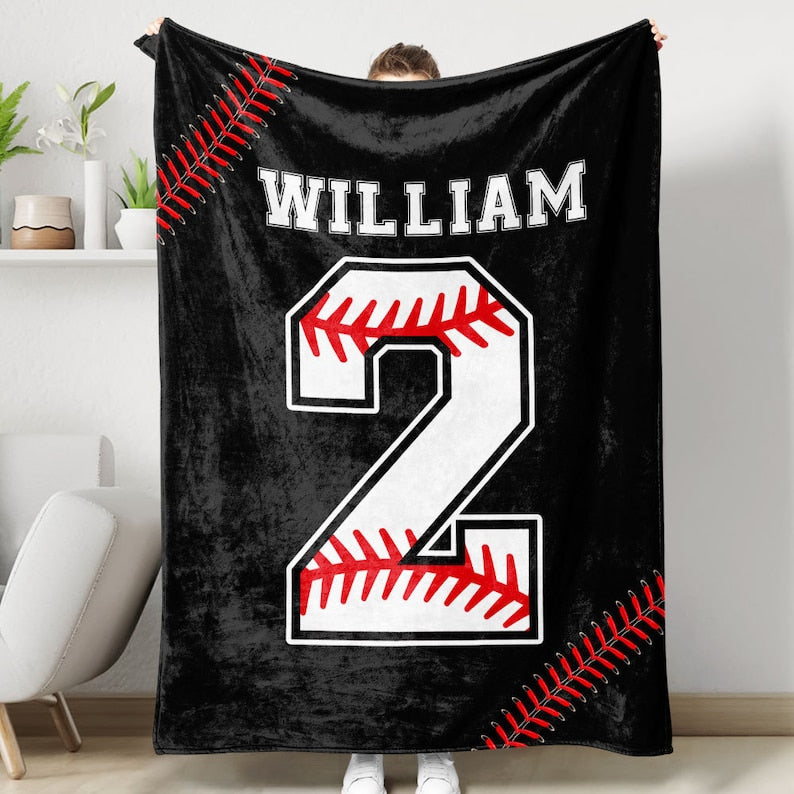 Personalized Baseball Blanket, Custom Name Number Soft Cozy Sherpa Fleece Throw Blankets, Baseball Gift for Dad, Husband, Boyfriend, Son