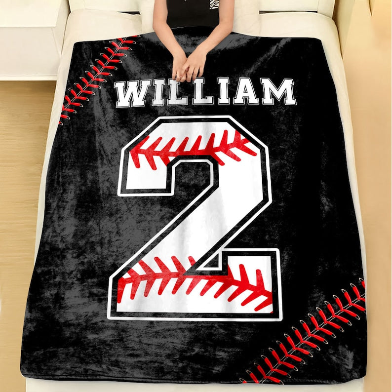 Personalized Baseball Blanket, Custom Name Number Soft Cozy Sherpa Fleece Throw Blankets, Baseball Gift for Dad, Husband, Boyfriend, Son