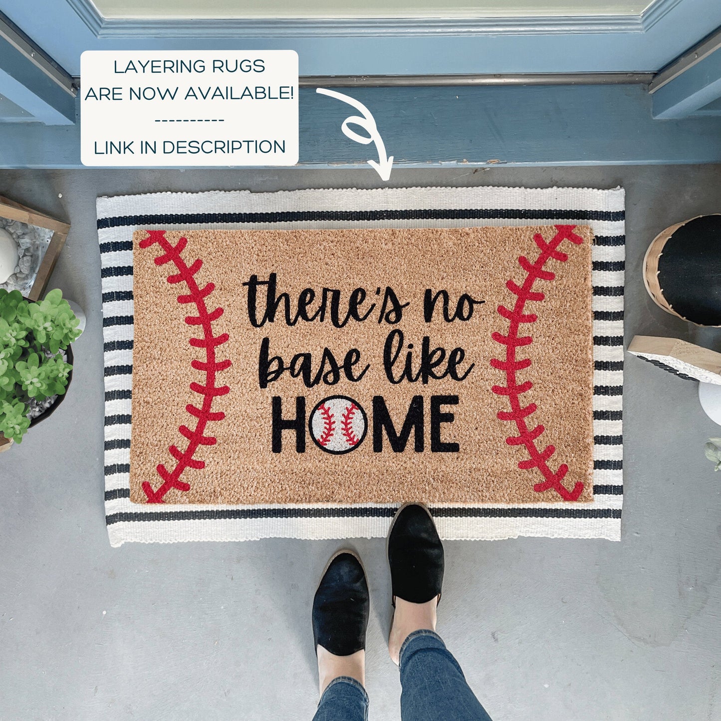 Baseball Doormat, Baseball Coach Gift, No Base Like Home, Spring Doormat