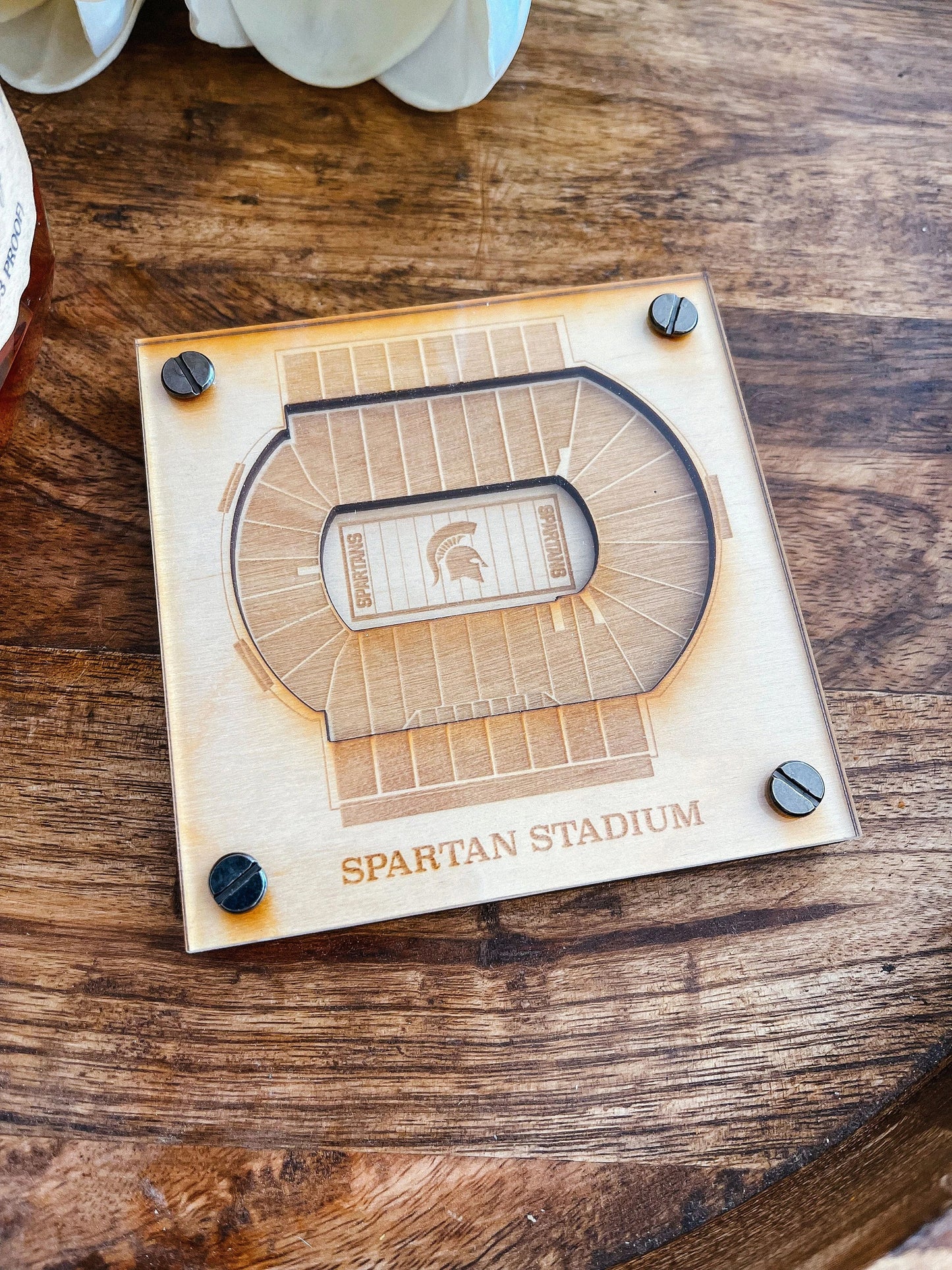 Spartan Stadium Layered Coaster, 3D Wood Coaster, Michigan State University