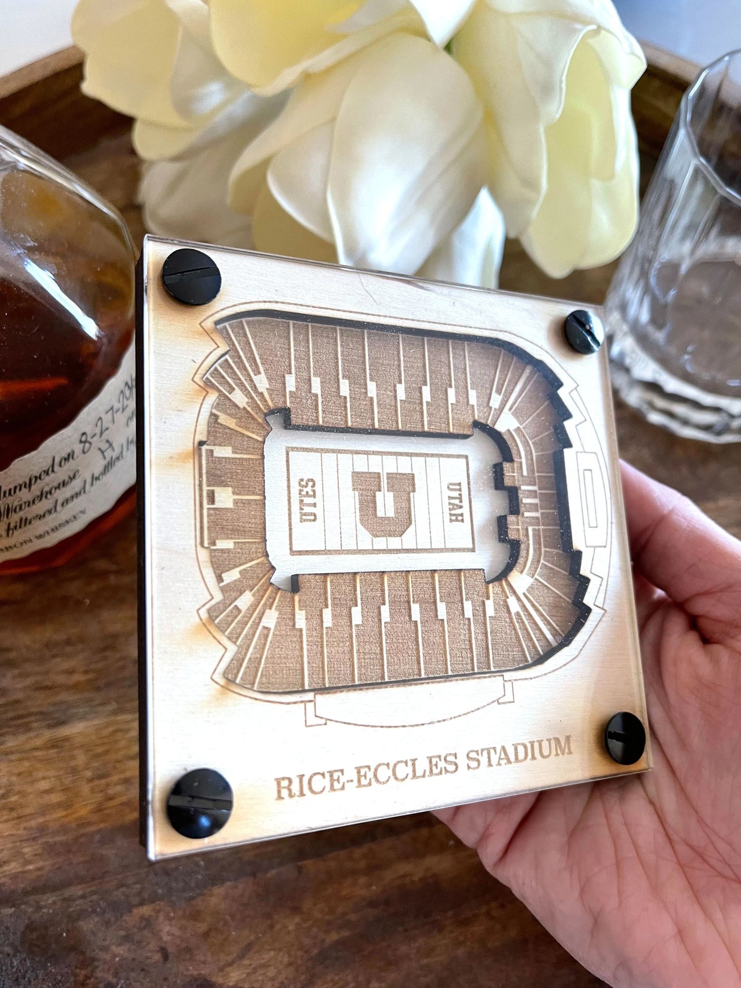 Rice–Eccles Stadium Layered Coaster, 3D Wood Coaster, Utah Utes football