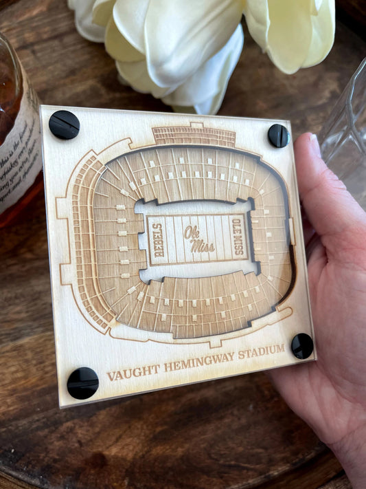 Vaught–Hemingway Stadium Layered Coaster, 3D Wood Coaster, University of Mississippi