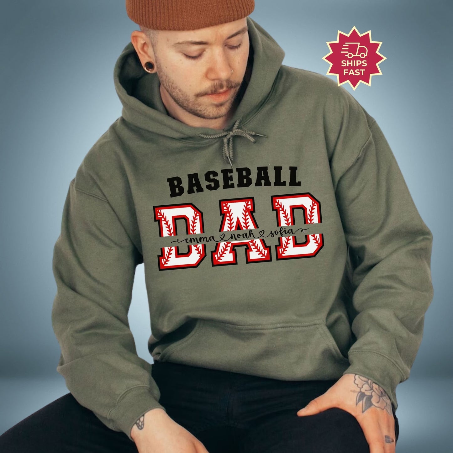 Customized Baseball Dad Sweatshirt Personalized Baseball Dad Sports Hoodie Father's Day Gift Coach Baseball Season Shirt Kids Names Tees