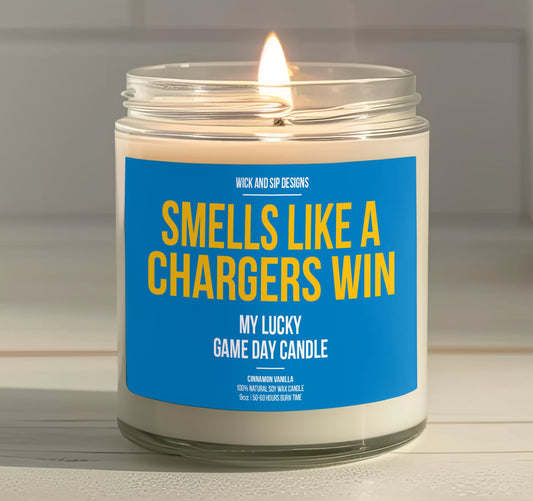 Smells like A Chargers Win | Los Angeles Chargers My Lucky Game Day Candle | Gift for Football Fan | Gift for Chargers Fan | Man Cave Decor