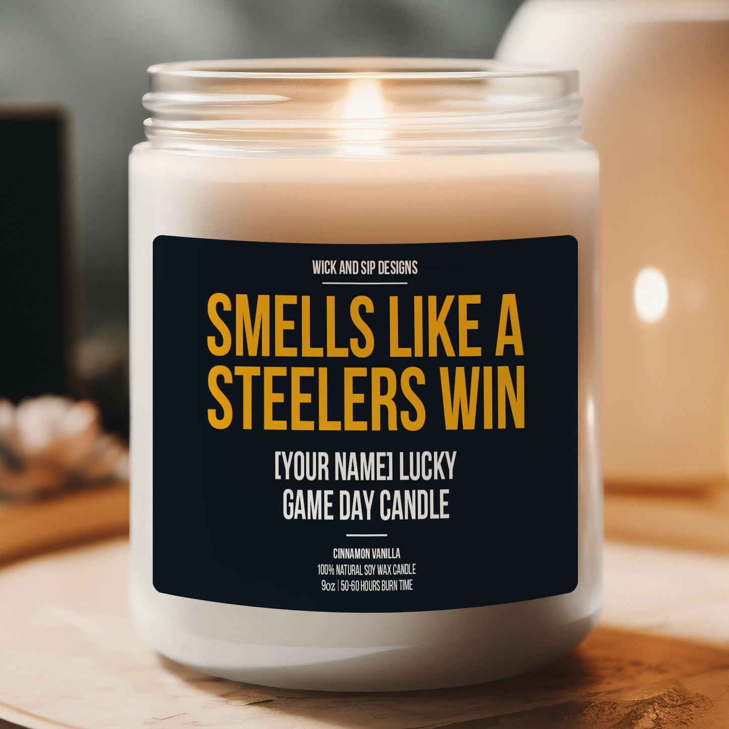 Personalized Smells Like A Steelers Win Candle, Pittsburgh Steelers Custom Gift for Steelers Fan, Game Day Merch, Football Fan Gift