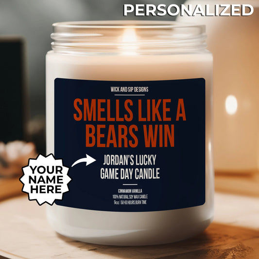 Personalized Smells Like A Bears Win Candle | Chicago Bears Candle | Gift for Bears Fan | Lucky Game Day Candle | Bears Football Merch