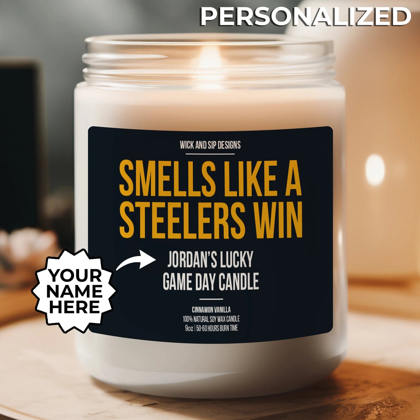 Personalized Smells Like A Steelers Win Candle, Pittsburgh Steelers Custom Gift for Steelers Fan, Game Day Merch, Football Fan Gift