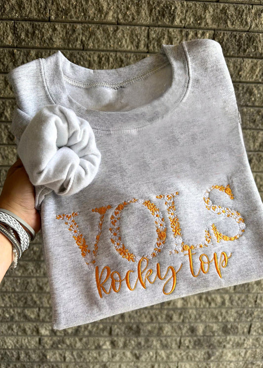 Floral Vols Embroidered Sweatshirt & tshirt || Rocky Top || Tennessee Vols || College Team || TN Vols Apparel || Vols || TN Volunteers Gift