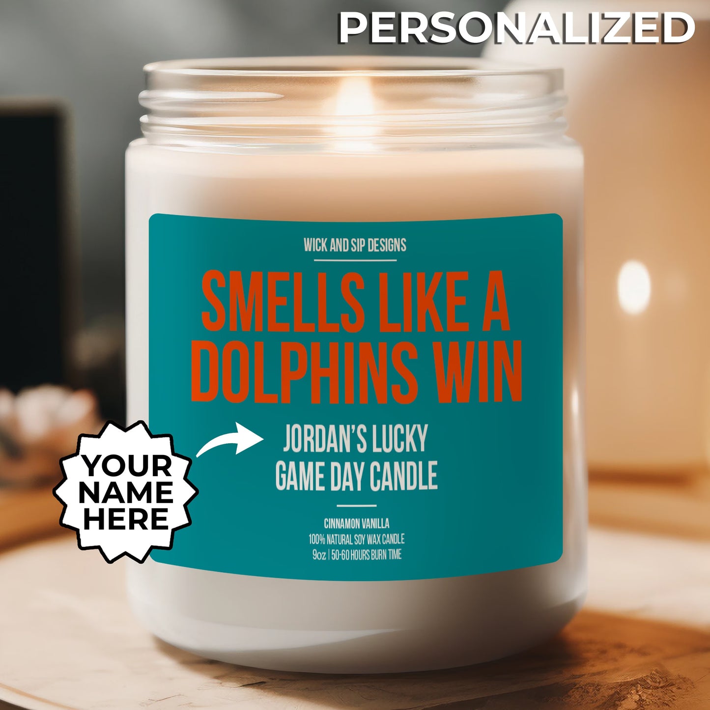 Personalized Smells Like A Dolphins Win Candle | Miami Dolphins Candle | Gift for Dolphins Fan | Lucky Game Day Candle | Football Fan Merch