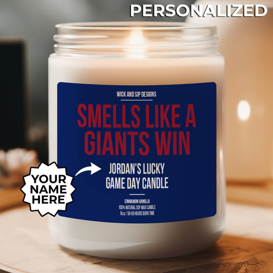 Personalized Smells Like A Giants Win Candle | New York Giants Candle | Gift for NY Giants Fan | Lucky Game Day Candle | Football Fan Merch