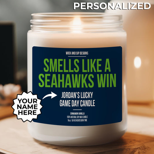 Personalized Smells Like A Seahawks Win Candle | Seattle Seahawks Candle | Gift for Seahawks Fan | Lucky Game Day Candle | Football Fan Gift