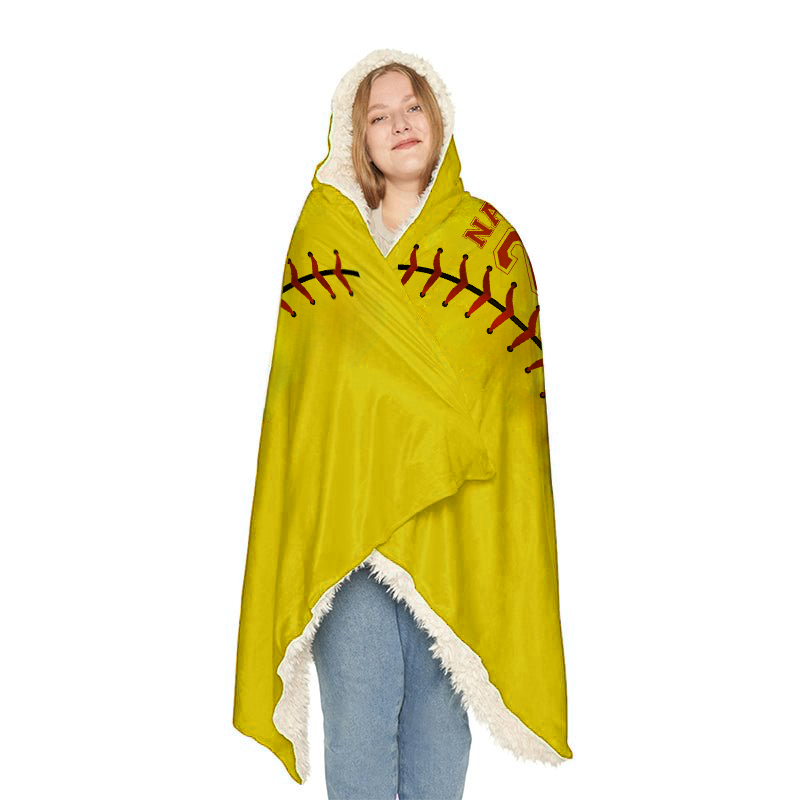 SOFTBALL THROW HOODED Hooded Fleece Blanket Fleece Hooded Cozy Warm Sports Event Polyester Blanket