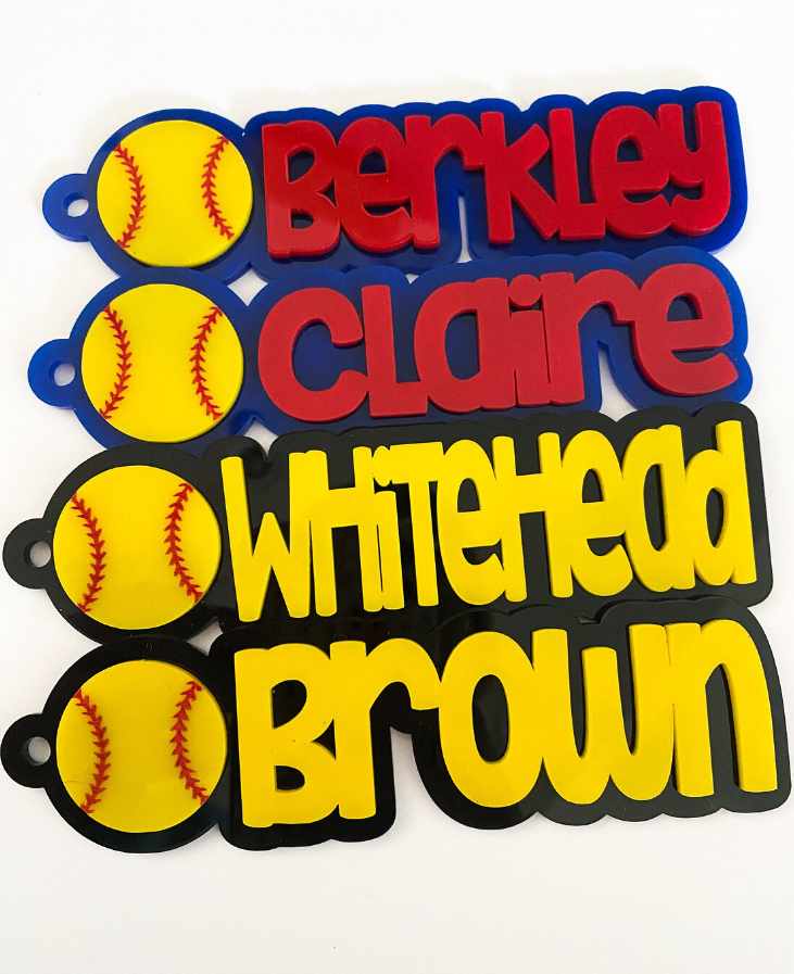 Custom Softball Name Keychains | Softball Keychains | Softball Personalized Keychain | Softball Bag Tag