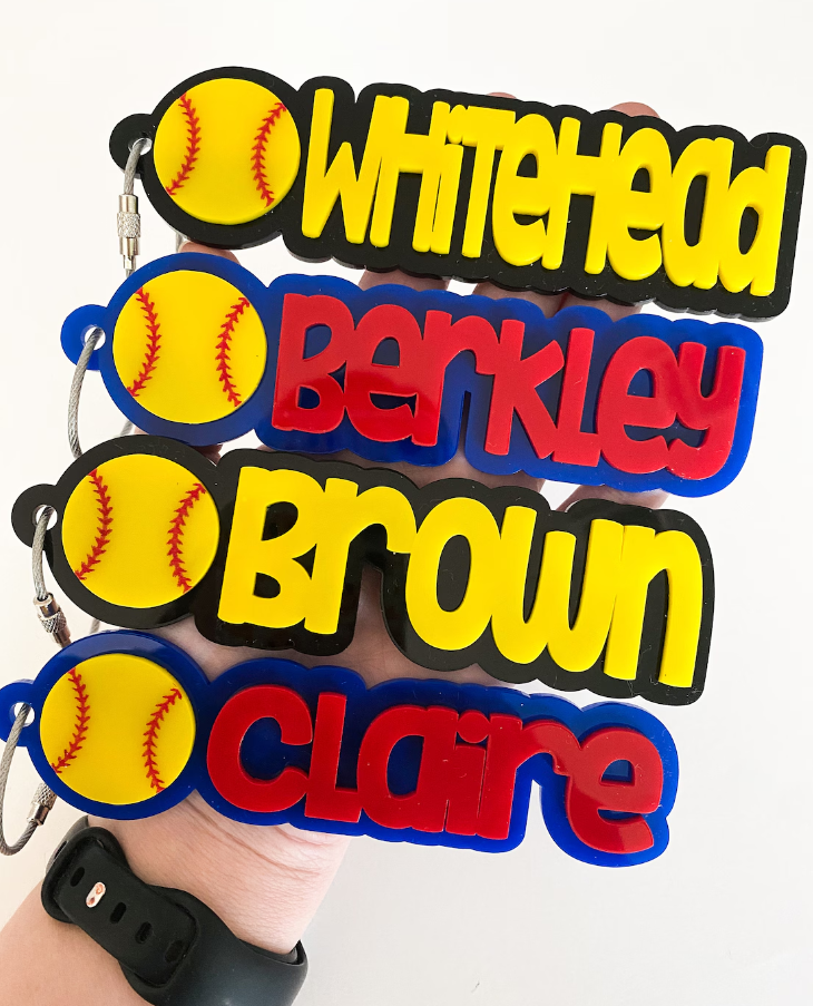 Custom Softball Name Keychains | Softball Keychains | Softball Personalized Keychain | Softball Bag Tag