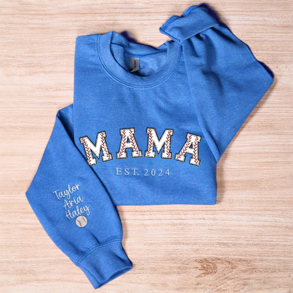 Baseball Mama Sweatshirt with Customized Sleeve, Personalized Baseball Mama Sweatshirt, Baseball Mom Sweatshirt, Gift for Moms