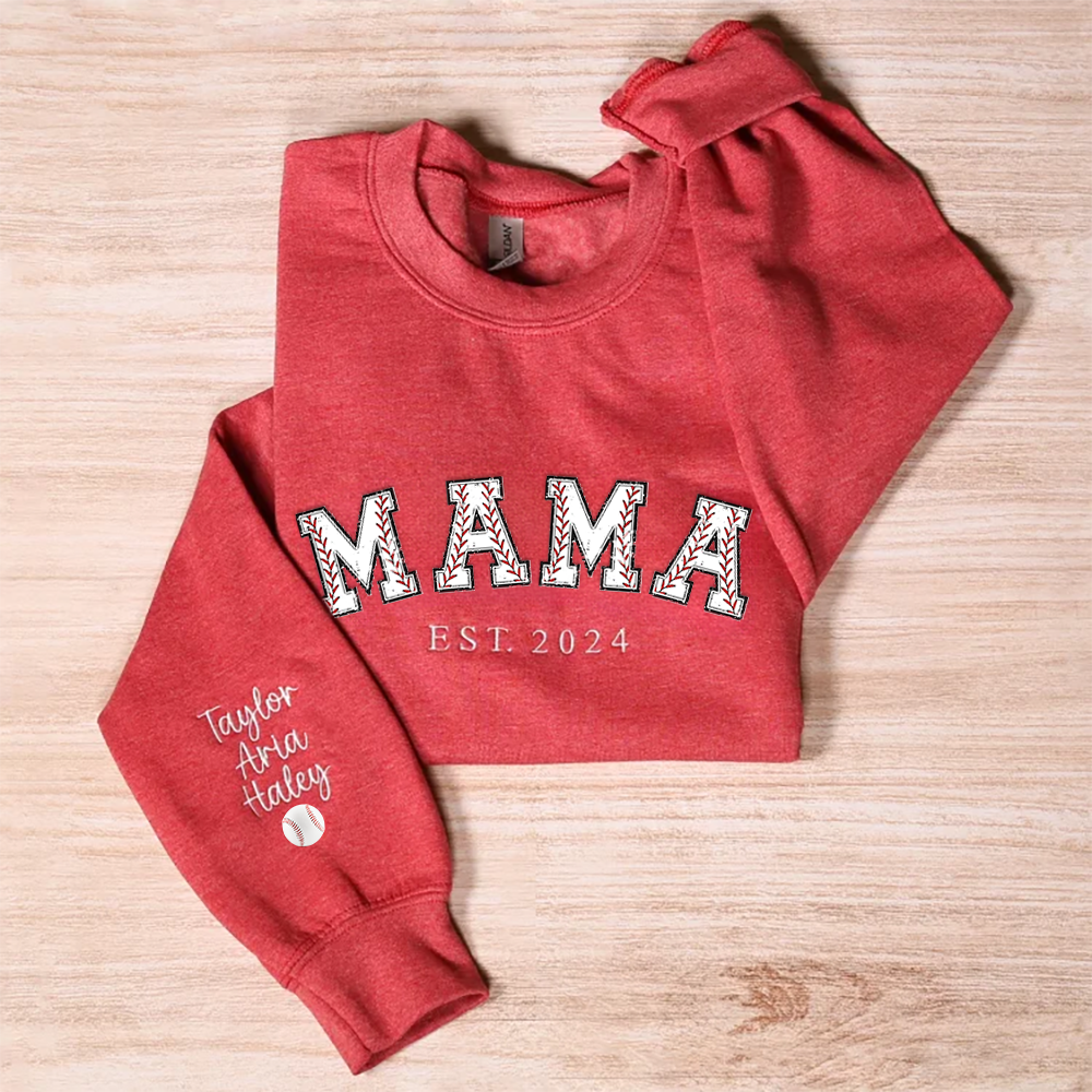 Baseball Mama Sweatshirt with Customized Sleeve, Personalized Baseball Mama Sweatshirt, Baseball Mom Sweatshirt, Gift for Moms